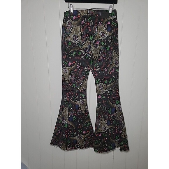 Lucky and Blessed Jeans Wide Leg Flare Size 8 Black Floral Boho Western Rodeo - Picture 8 of 12
